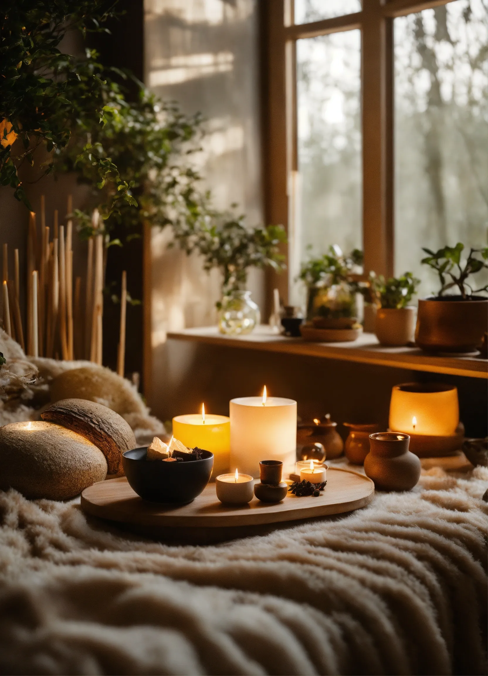 Natural wool meditation mat in neutral colors